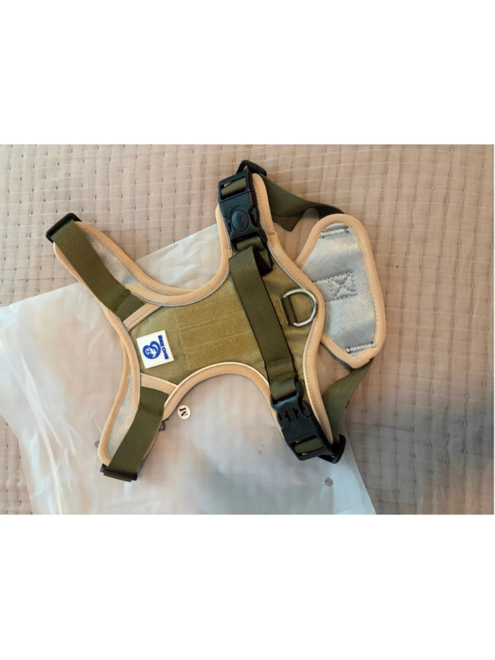 BMG Dog Harness in Olive Green and Beige, Medium Size